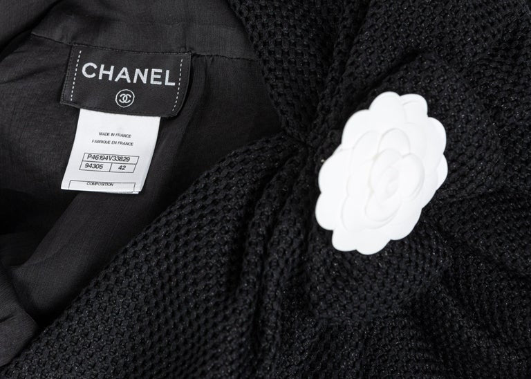 Chanel Shimmer Black V Neck Bow Dress Runway 2013