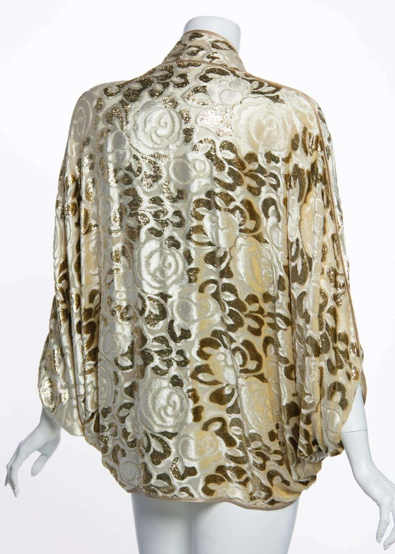 Janice Wainwright Floral Pattern Silk Devoré Velvet Cocoon Jacket Top, 1970s