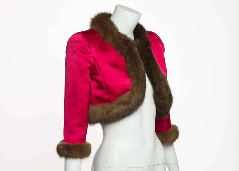 Oscar de la Renta Vintage Satin Fur Trim Bolero Jacket