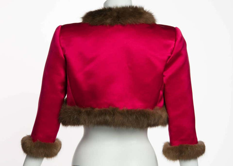 Oscar de la Renta Vintage Satin Fur Trim Bolero Jacket