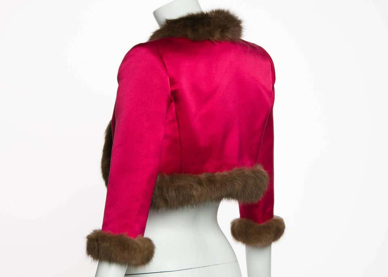Oscar de la Renta Vintage Satin Fur Trim Bolero Jacket