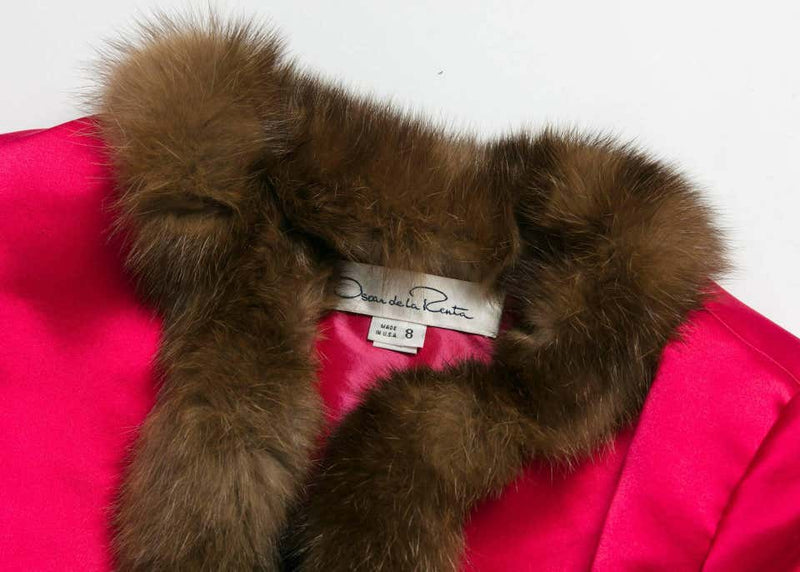 Oscar de la Renta Vintage Satin Fur Trim Bolero Jacket
