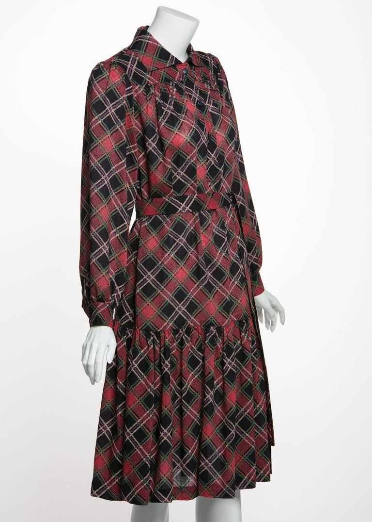 1970's Yves Saint Laurent YSL Vintage Lightweight Wool Plaid Dress