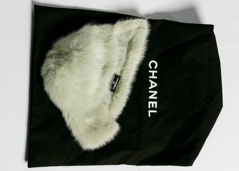 2013 Chanel Fall Runway Silver Green Fox Fur Helmut Hat