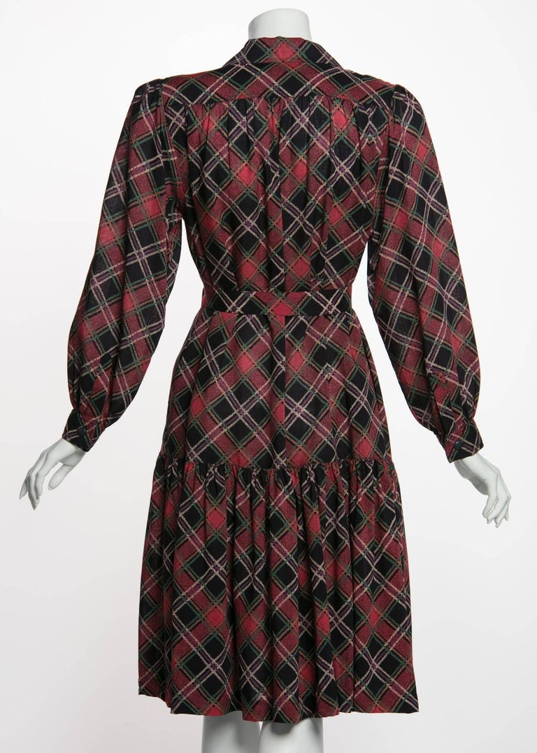 1970's Yves Saint Laurent YSL Vintage Lightweight Wool Plaid Dress