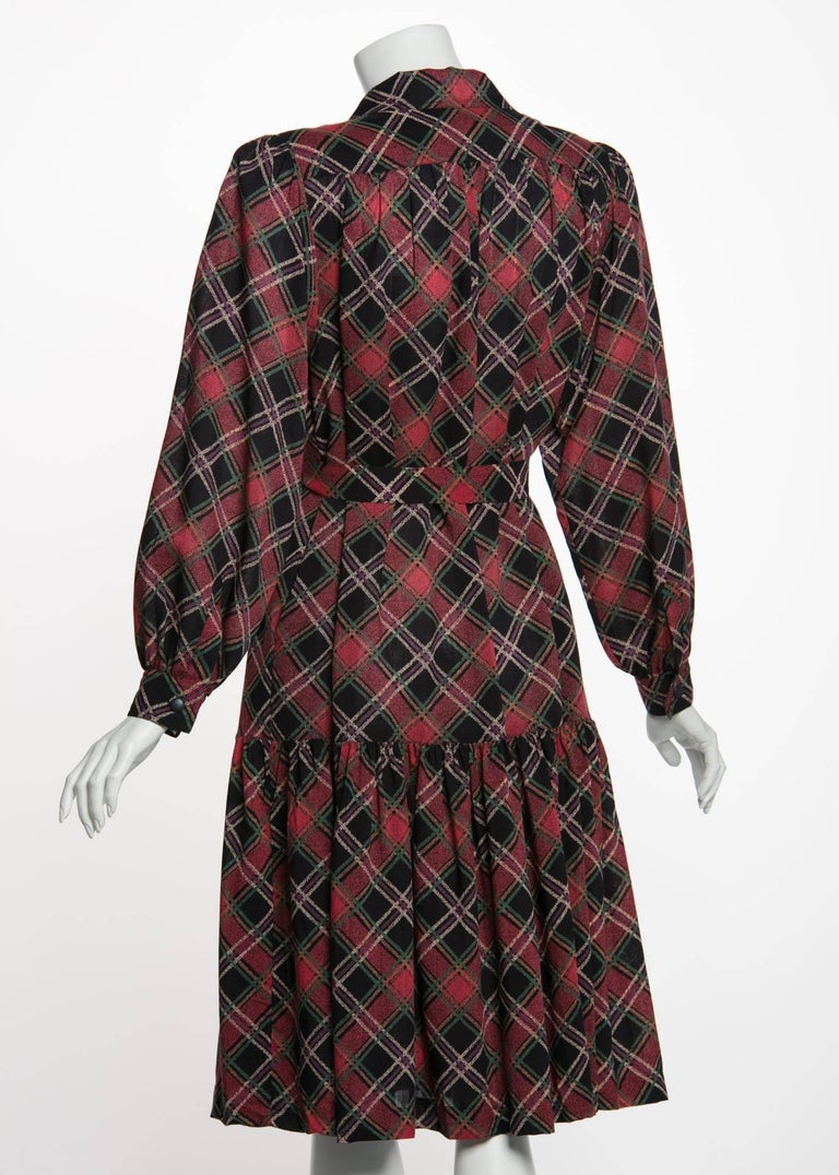 1970's Yves Saint Laurent YSL Vintage Lightweight Wool Plaid Dress