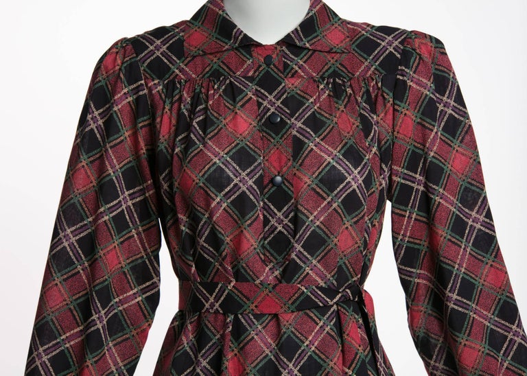 1970's Yves Saint Laurent YSL Vintage Lightweight Wool Plaid Dress