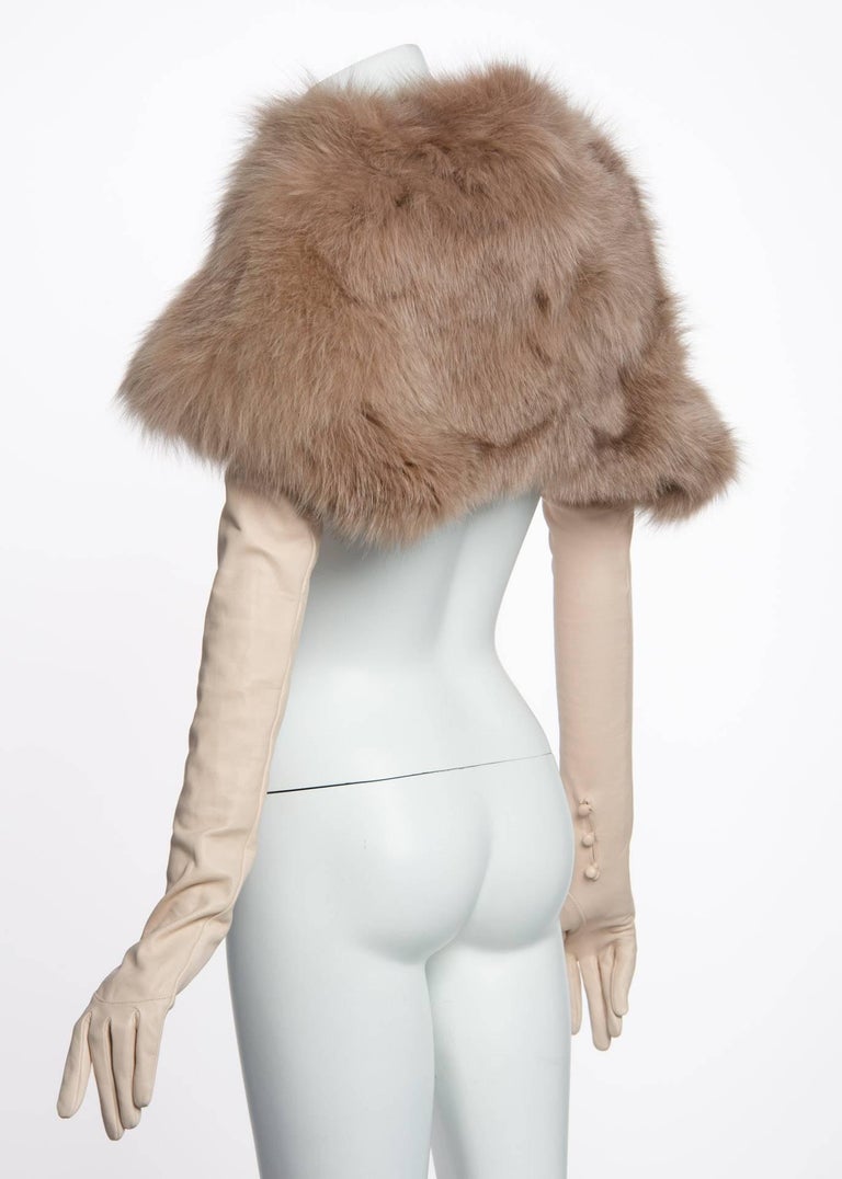 Nina Ricci Fall Runway Fox Fur Shawl Attached Leather Gloves, 2012
