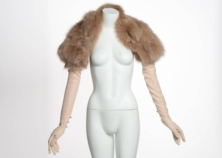 Nina Ricci Fall Runway Fox Fur Shawl Attached Leather Gloves, 2012
