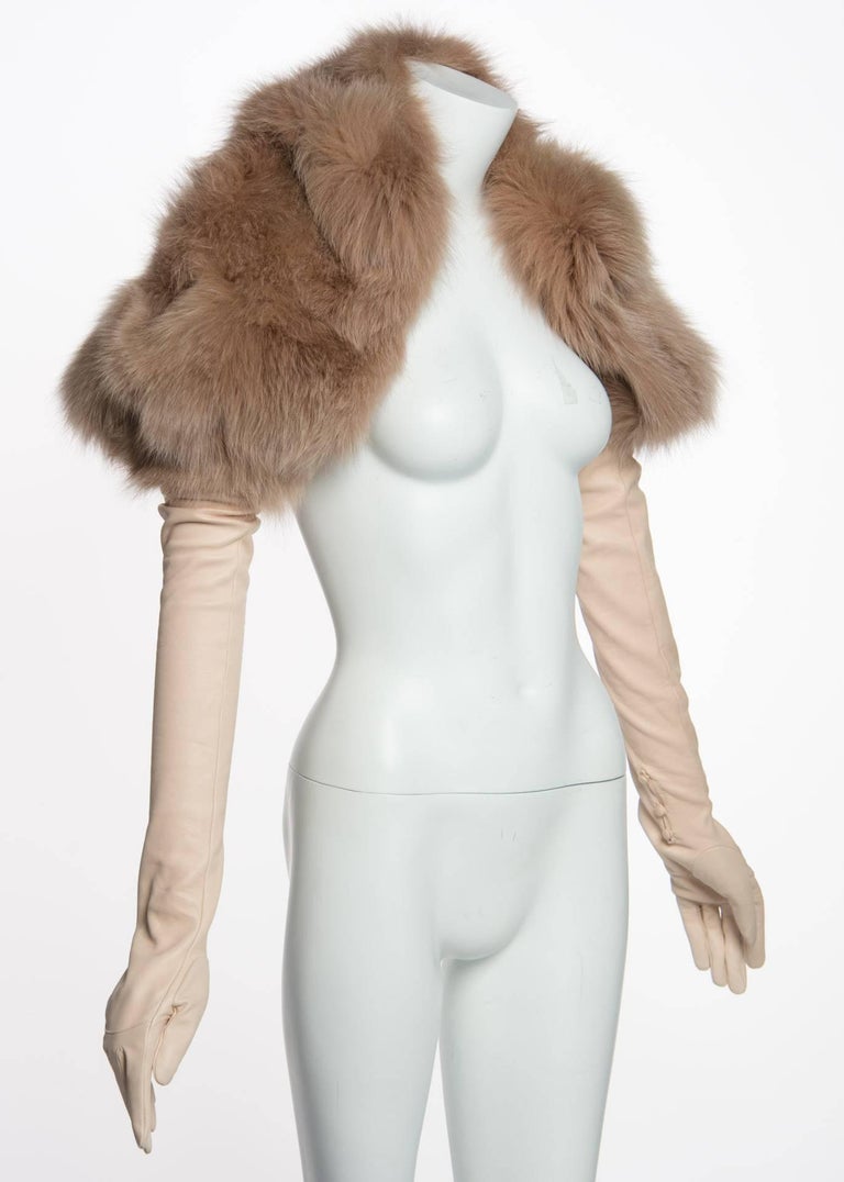 Nina Ricci Fall Runway Fox Fur Shawl Attached Leather Gloves, 2012