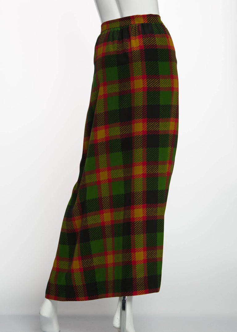 1990s Yves Saint Laurent Silk Plaid Maxi Wrap Sash Skirt Vintage YSL