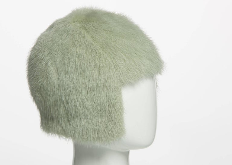 2013 Chanel Fall Runway Silver Green Fox Fur Helmut Hat
