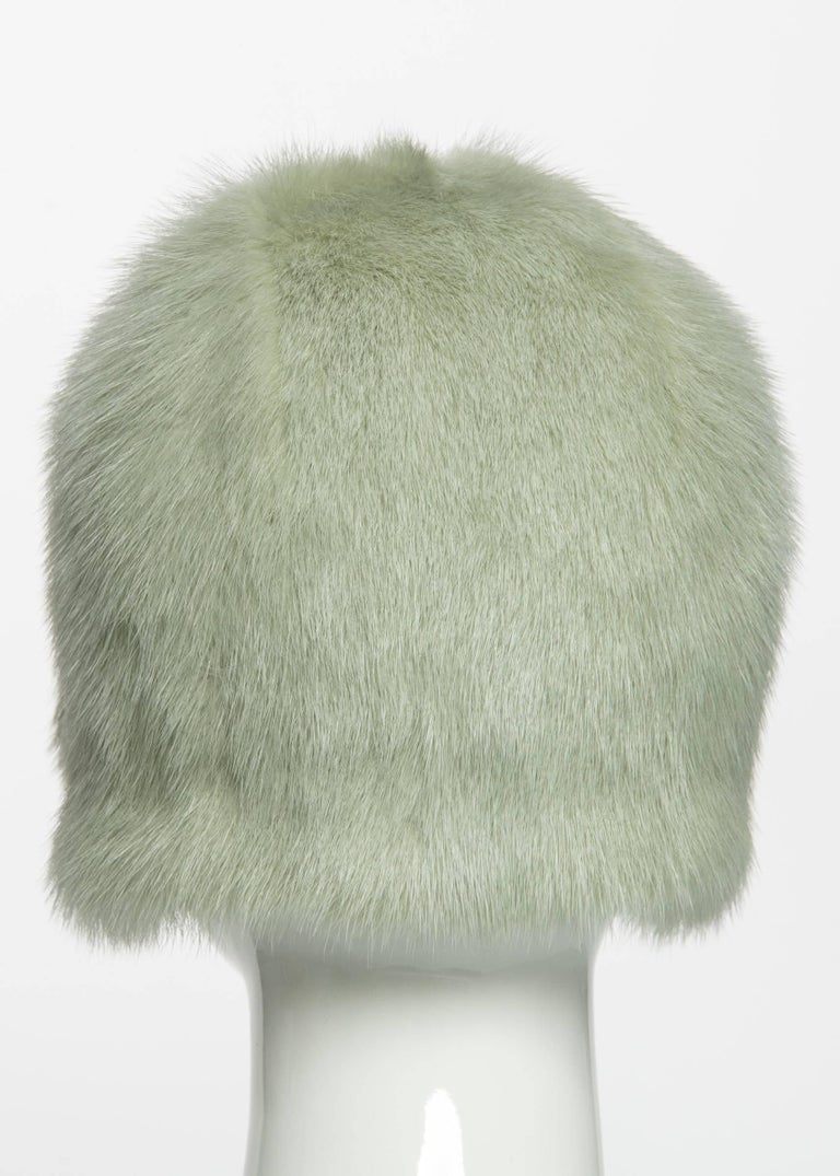 2013 Chanel Fall Runway Silver Green Fox Fur Helmut Hat