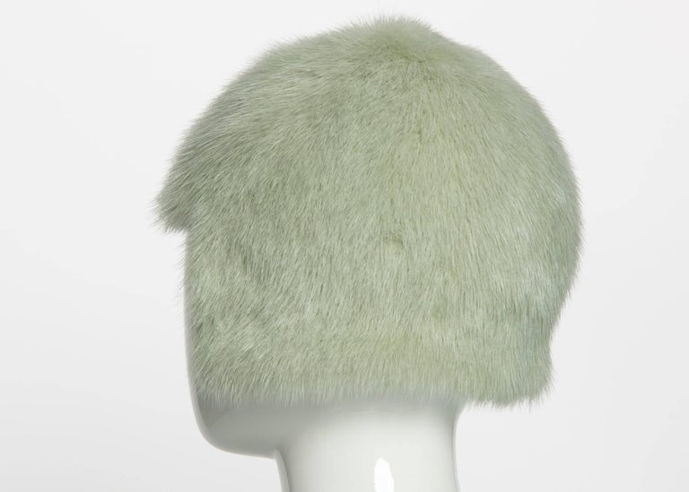 2013 Chanel Fall Runway Silver Green Fox Fur Helmut Hat