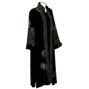 Mary Jane Sarvis Couture Fine Art Black Silk Velvet Metallic Painted Caftan