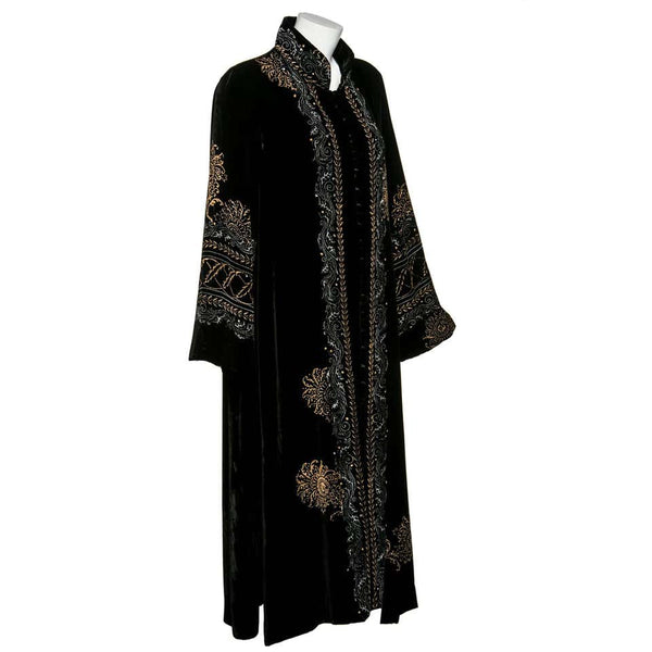 Mary Jane Sarvis Couture Fine Art Black Silk Velvet Metallic Painted Caftan