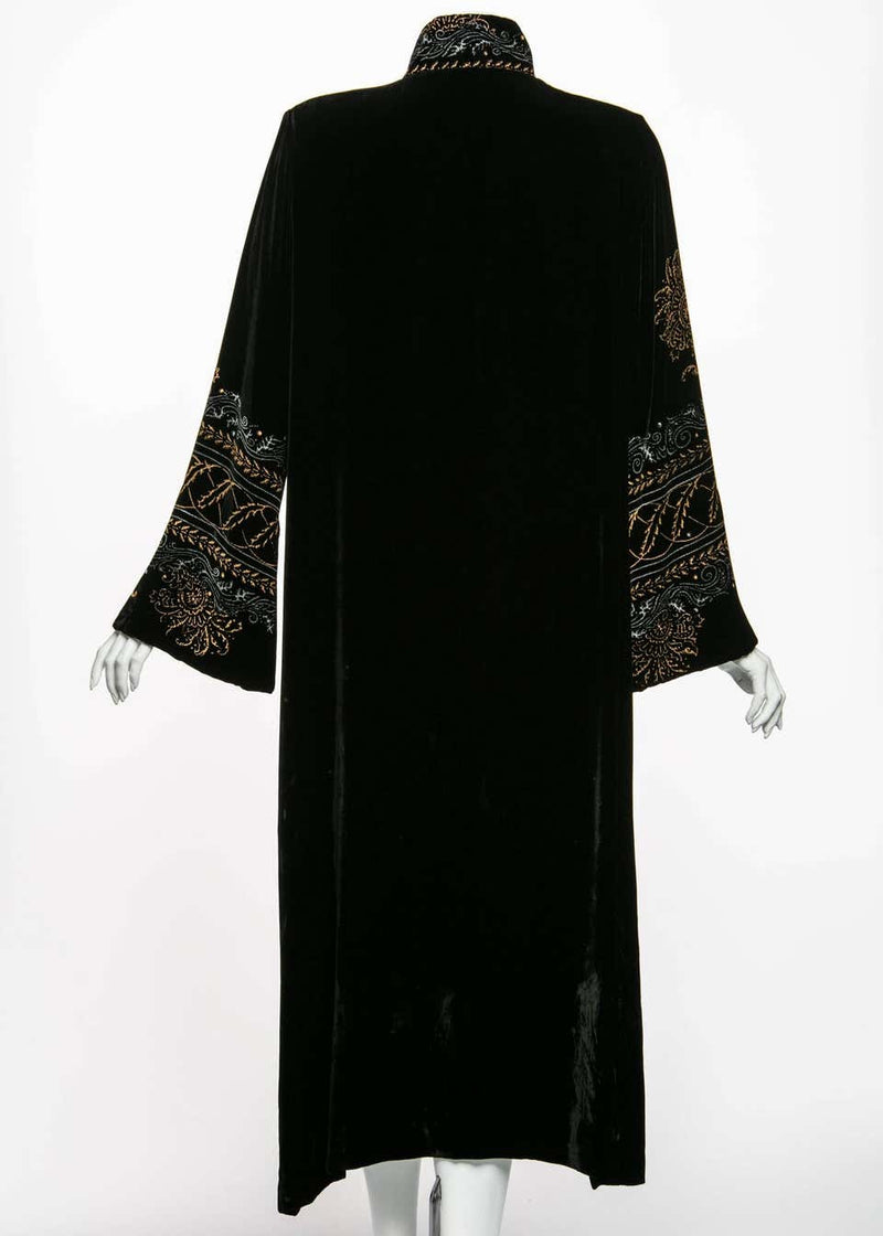 Mary Jane Sarvis Couture Fine Art Black Silk Velvet Metallic Painted Caftan