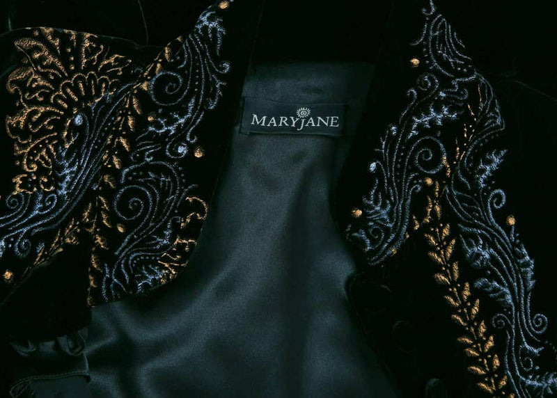 Mary Jane Sarvis Couture Fine Art Black Silk Velvet Metallic Painted Caftan