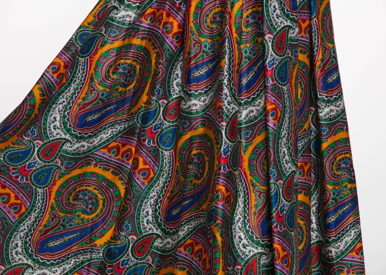1970s Yves Saint Laurent High Waist Cotton Paisley Peasant Maxi Skirt