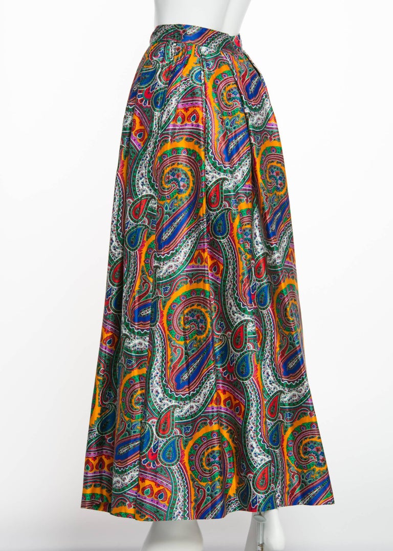 1970s Yves Saint Laurent High Waist Cotton Paisley Peasant Maxi Skirt