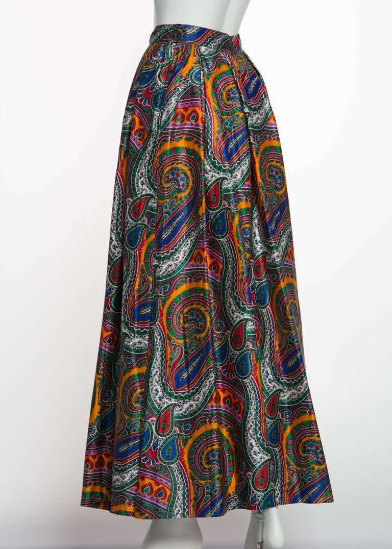 1970s Yves Saint Laurent High Waist Cotton Paisley Peasant Maxi Skirt
