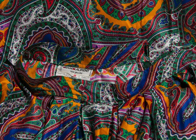 1970s Yves Saint Laurent High Waist Cotton Paisley Peasant Maxi Skirt