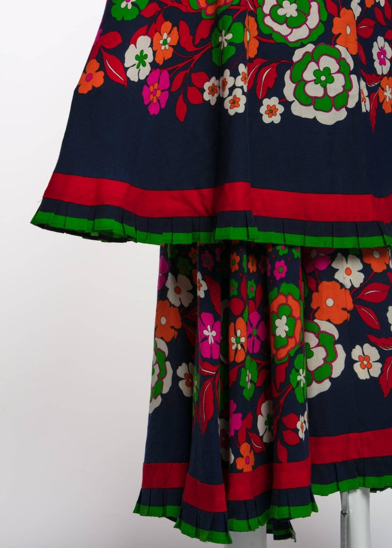1970s Lanvin Haute-Couture Multicolored Florals Wool Skirt & Shawl Set