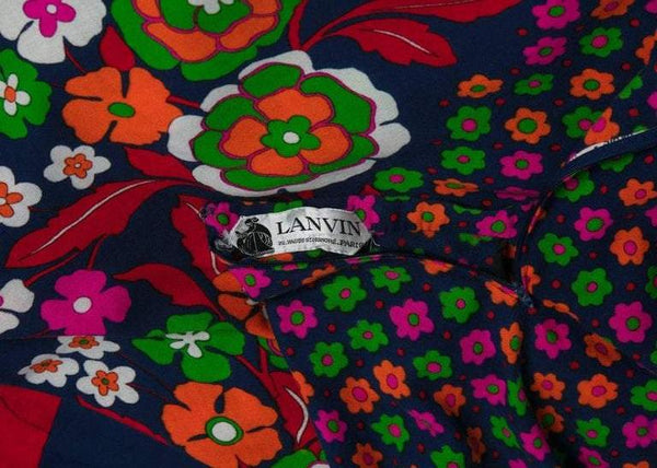 1970s Lanvin Haute-Couture Multicolored Florals Wool Skirt & Shawl Set