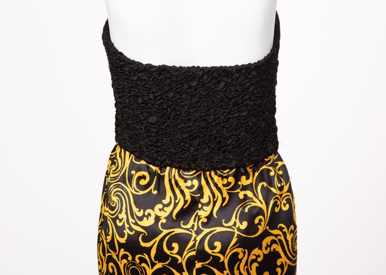 1980s Odicini Couture Black and Yellow Silk Strapless Cocktail Dress and Jacket