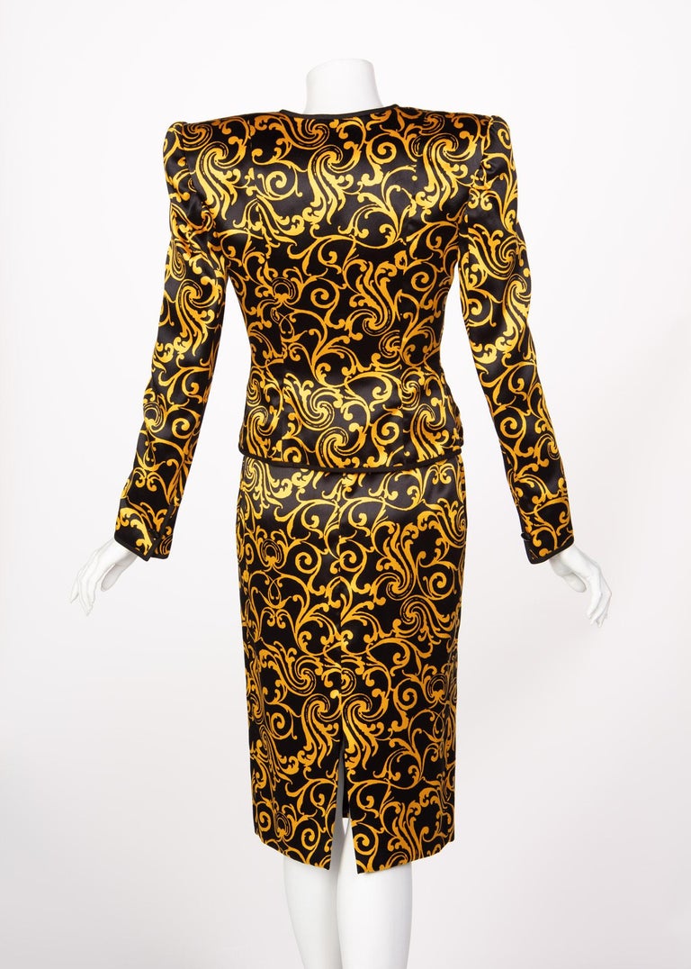 1980s Odicini Couture Black and Yellow Silk Strapless Cocktail Dress and Jacket
