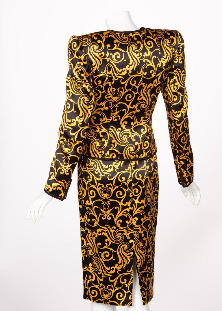 1980s Odicini Couture Black and Yellow Silk Strapless Cocktail Dress and Jacket