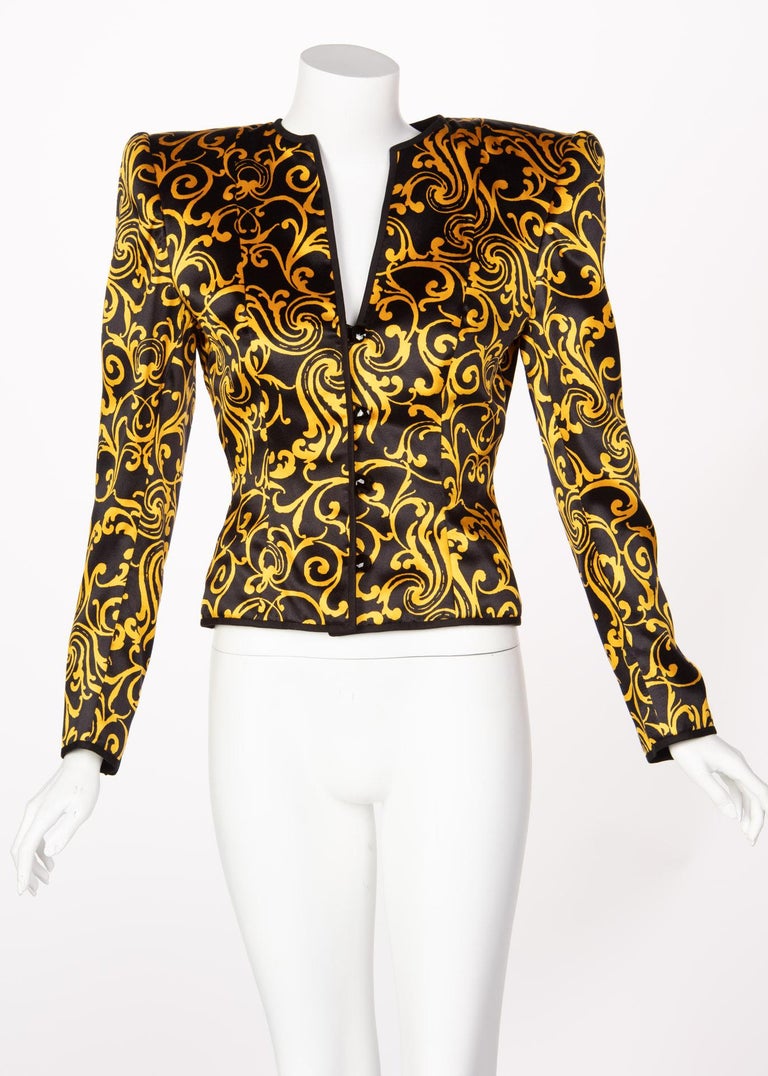 1980s Odicini Couture Black and Yellow Silk Strapless Cocktail Dress and Jacket