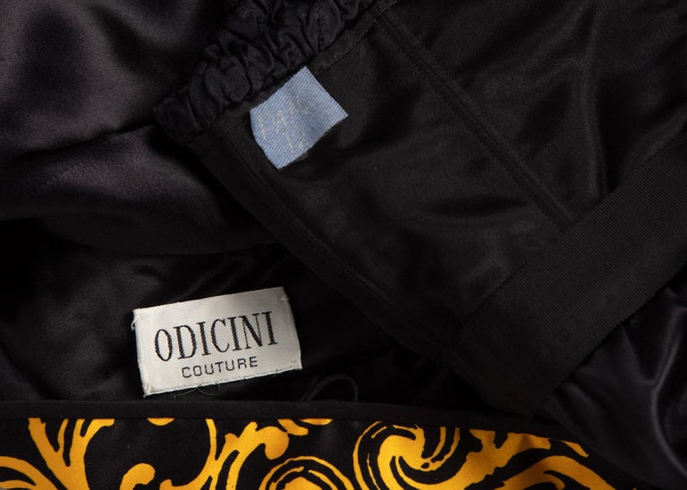 1980s Odicini Couture Black and Yellow Silk Strapless Cocktail Dress and Jacket