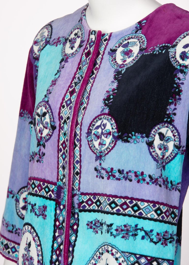 1960s Emilio Pucci Purple Turquoise Velvet Terry Romper Cover-Up