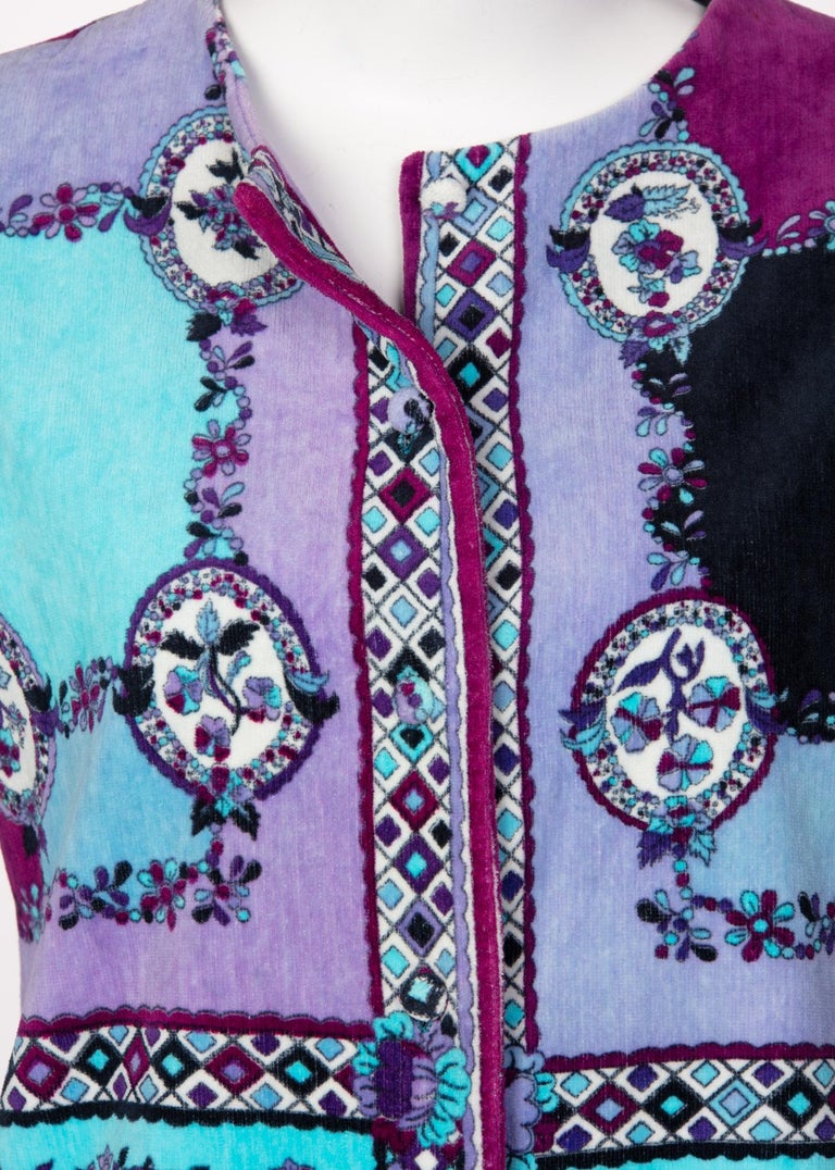 1960s Emilio Pucci Purple Turquoise Velvet Terry Romper Cover-Up