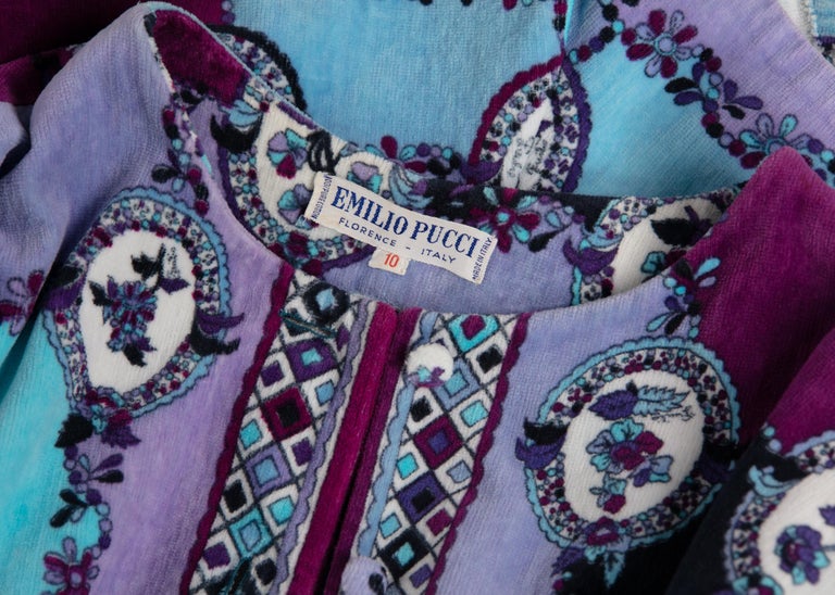 1960s Emilio Pucci Purple Turquoise Velvet Terry Romper Cover-Up