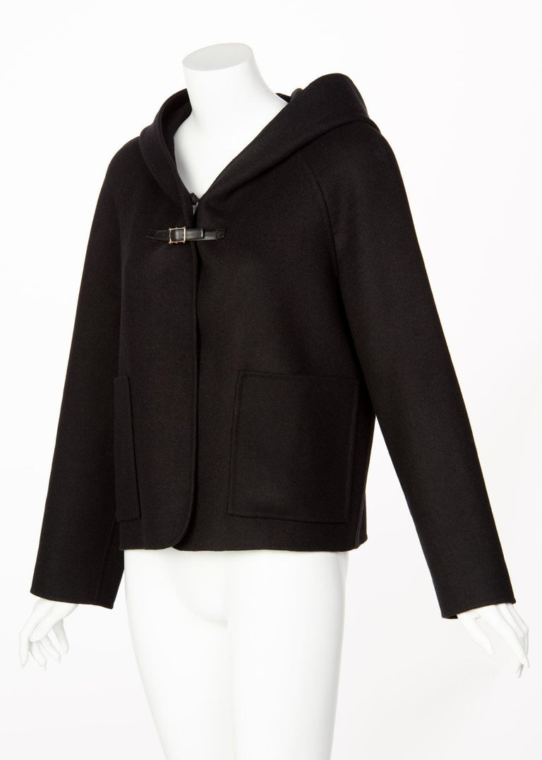 Valentino Black Wool Angora Hoodie Leather Buckle Jacket