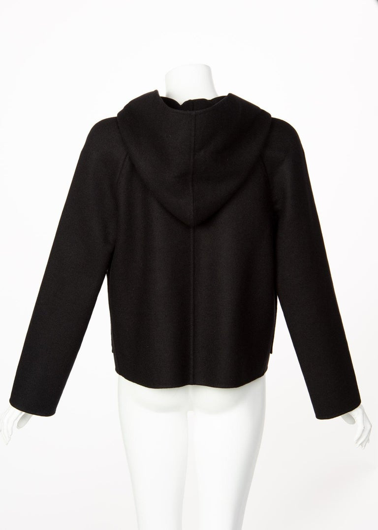 Valentino Black Wool Angora Hoodie Leather Buckle Jacket