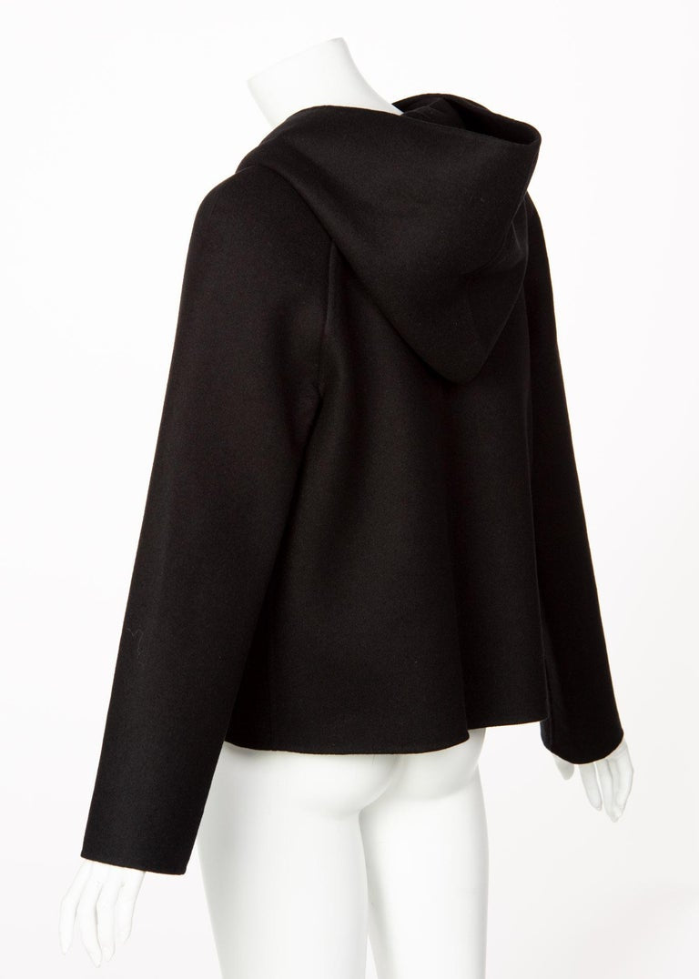 Valentino Black Wool Angora Hoodie Leather Buckle Jacket