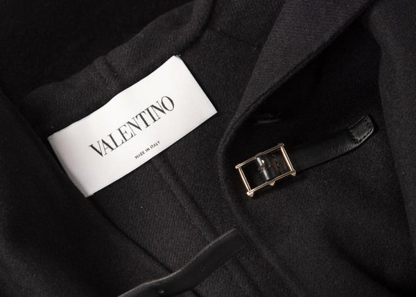Valentino Black Wool Angora Hoodie Leather Buckle Jacket
