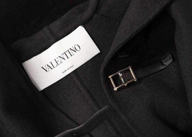Valentino Black Wool Angora Hoodie Leather Buckle Jacket