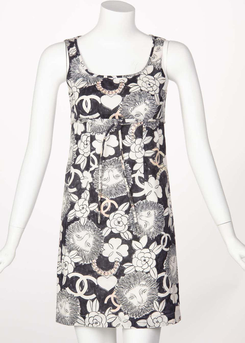 Chanel Lion Camellia Logo Sleeveless Mini Shift Dress