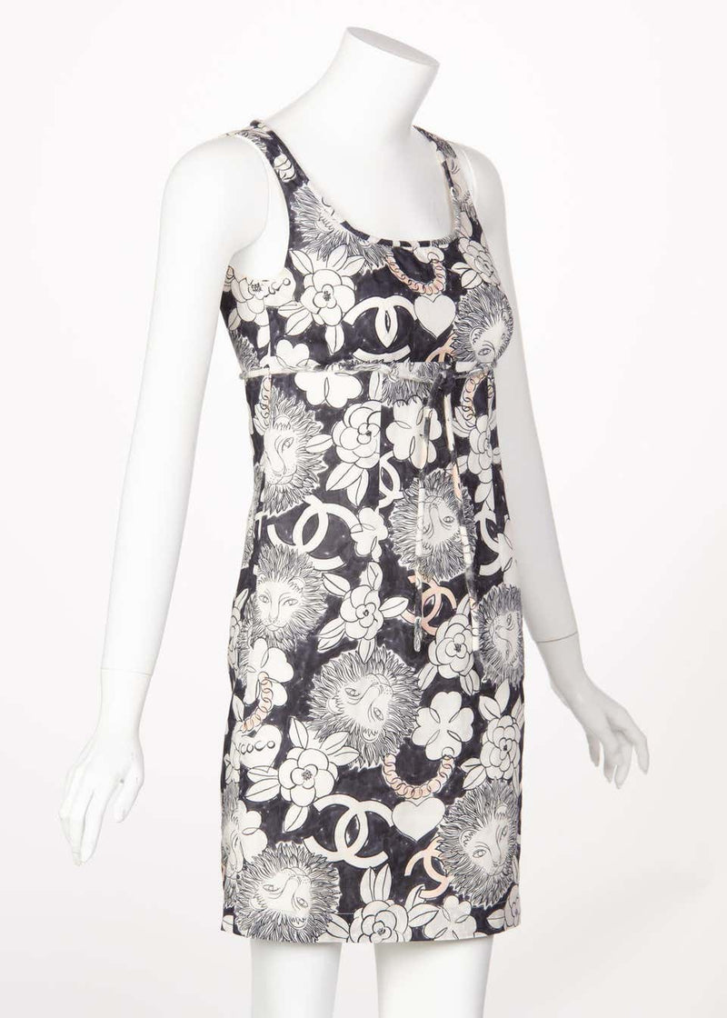 Chanel Lion Camellia Logo Sleeveless Mini Shift Dress