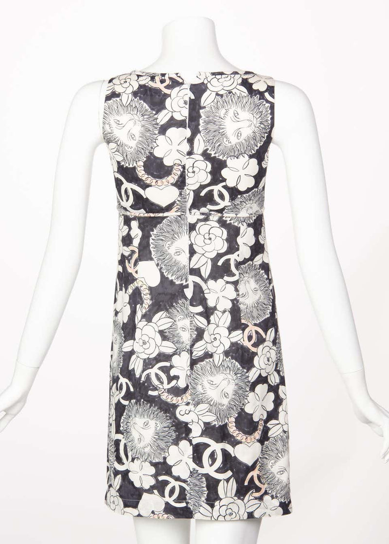 Chanel Lion Camellia Logo Sleeveless Mini Shift Dress
