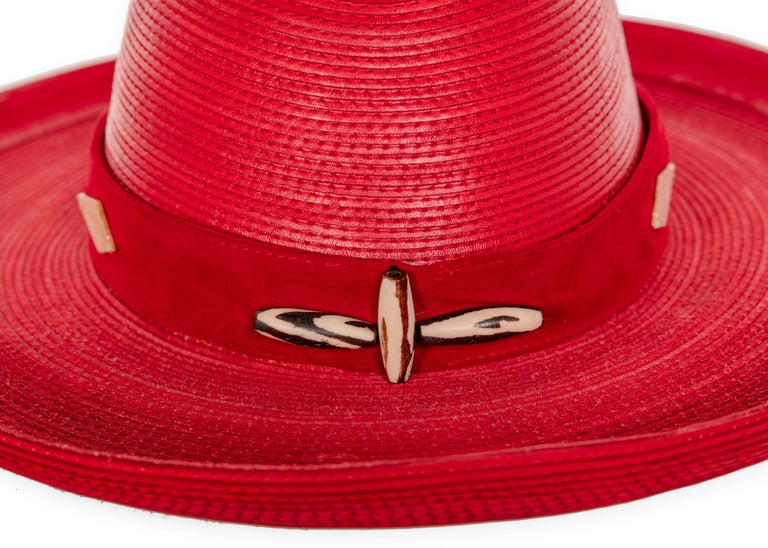 Patricia Underwood Red Leather Western Hat, 1980s