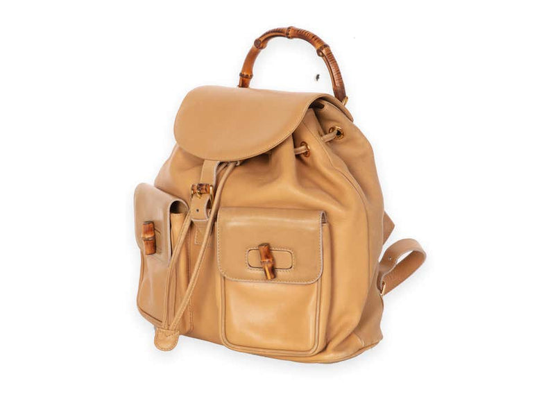 Gucci Vintage Leather and Bamboo Handle Backpack
