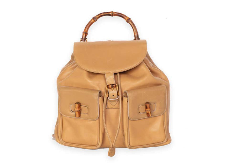 Gucci Vintage Leather and Bamboo Handle Backpack