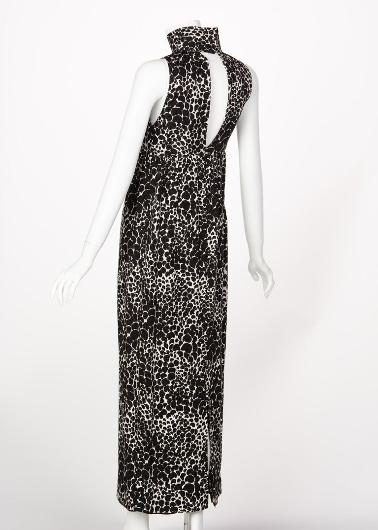 Yves Saint Laurent YSL Black and White Silk Print High Neck Evening Dress, 1985