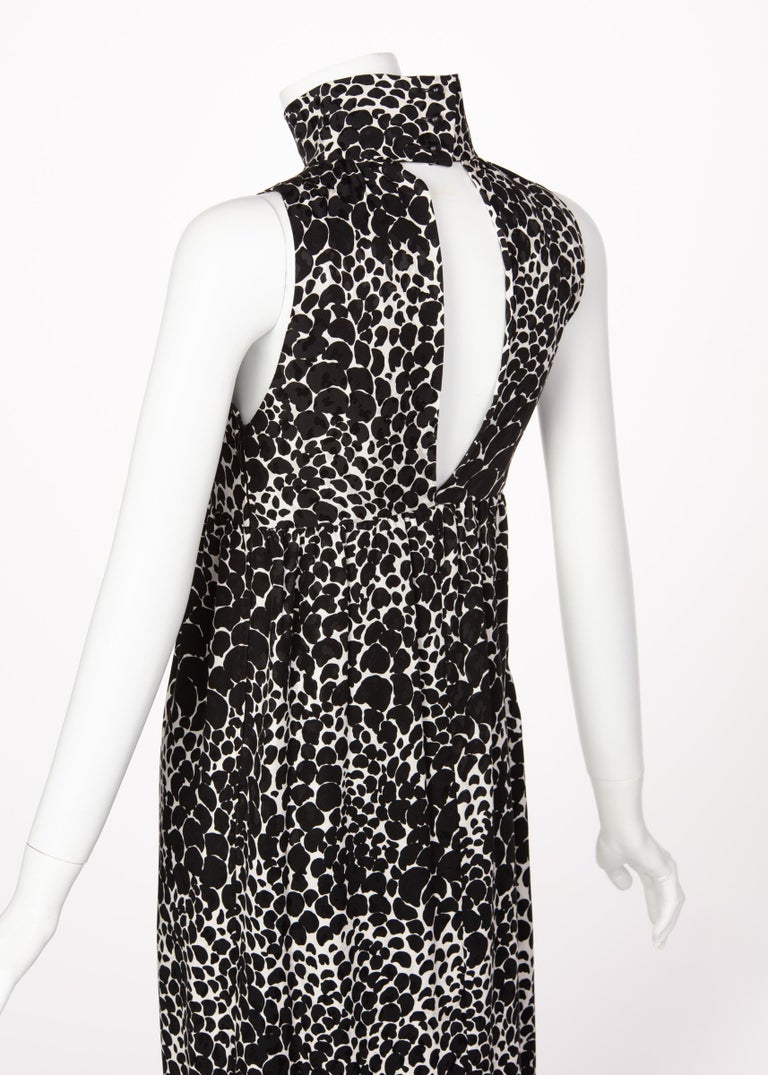 Yves Saint Laurent YSL Black and White Silk Print High Neck Evening Dress, 1985