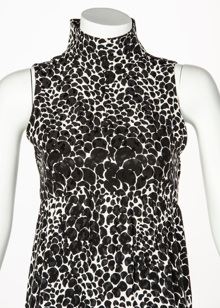 Yves Saint Laurent YSL Black and White Silk Print High Neck Evening Dress, 1985